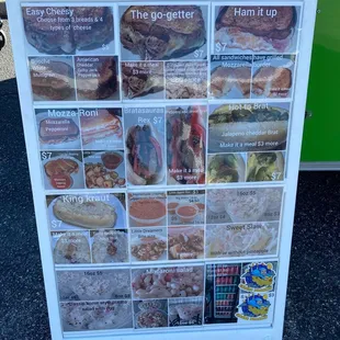 a menu on a vending machine