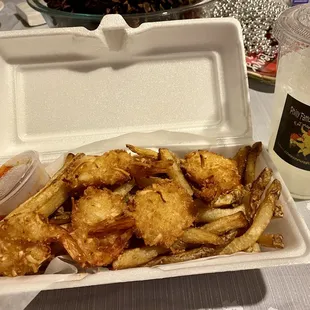 Coconut shrimp basket, 12.3.20; delicious served over hand cut fries.