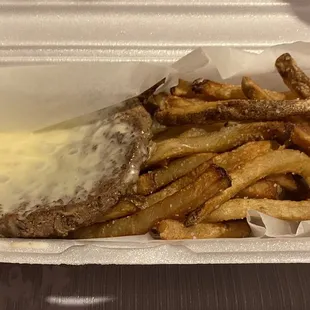 Cheeseburger, no bun requested over hand cut fries; 12.3.20. $10, a delicious steal!