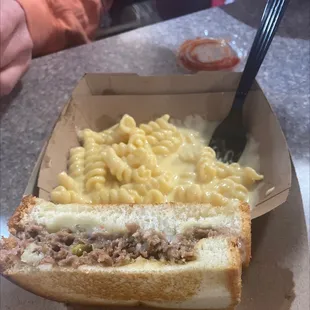 Philly cheesey with mac &amp; cheese