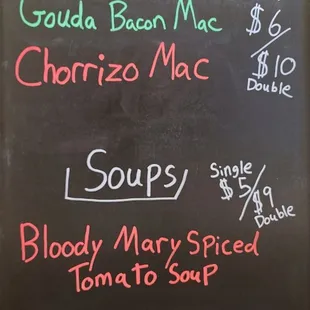 a blackboard menu