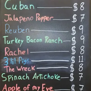 the menu for the big dill