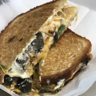 Sgt Pepper (feature sandwich- not always available) fresh roasted jalapeños, bacon, cream cheese and cheddar. Jalapeño popper on bread.