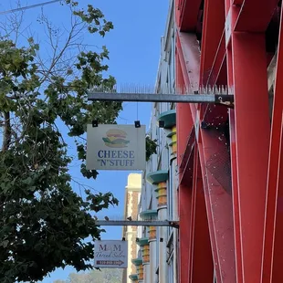 red building with a sign on it