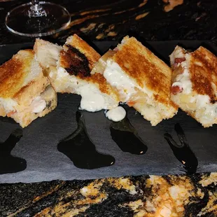 One Fine Day Grilled cheese made completely non dairy non cow based cheeses and without butter. It's hard to share with others.