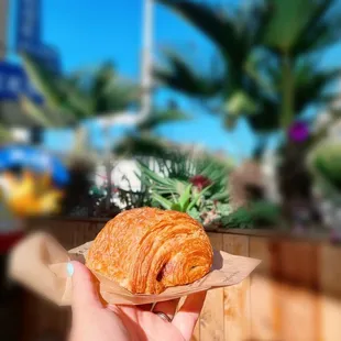 Chocolate croissant. Indulging-