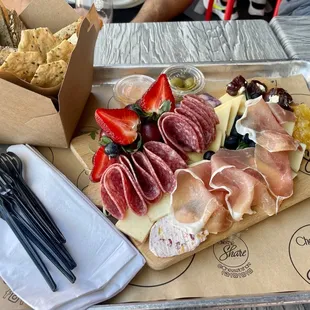 Small charcuterie board - added extra crackers and two types of meat