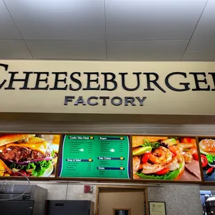 a sign for cheeseburger factory