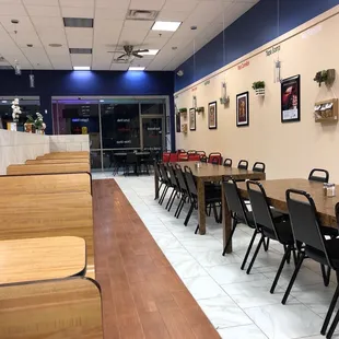tables and chairs in a restaurant