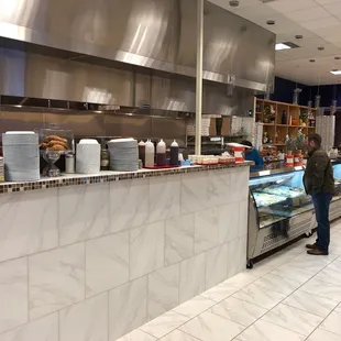 the counter area of a restaurant