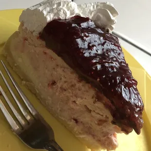 Thickest raspberry cheesecake slice and the whipped cream topping stays perfect for days!