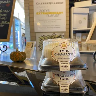 a tray of cheesecakes on a counter