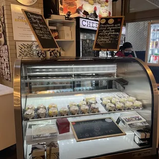 a display of cheesecakes