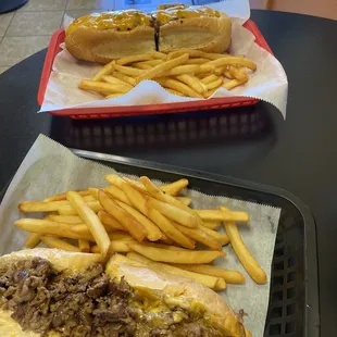 Regular cheesesteak and large spicy nacho Philly cheesesteak