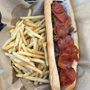 Large Pepperoni Cheesesteak with fries