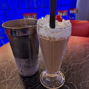 a chocolate milkshake and a shake