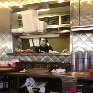 Interior at counter facing the kitchen area