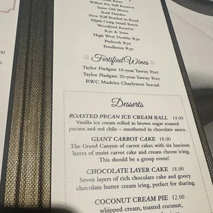Dessert menu