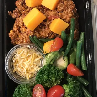 Three bean quinoa ground turkey Chile with sides