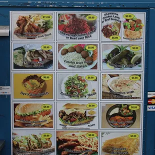a menu on a vending machine