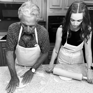 Everyone starched the pizza dough