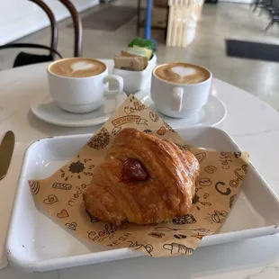 Guava croissant and cappuccino.