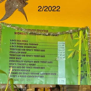 Updated Lunch Specials M-F 11a-2p