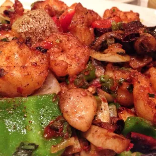 Dry chili shrimp with peppers.  A1!