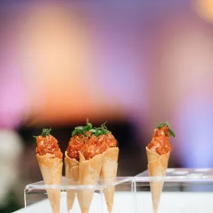 Redefined Wedding: Fresh Ahi Tartar with Avocado Mousse in Mini Waffle Cones