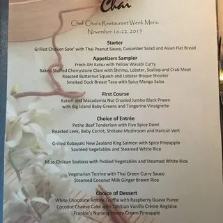 Thai Childhood Special Menu