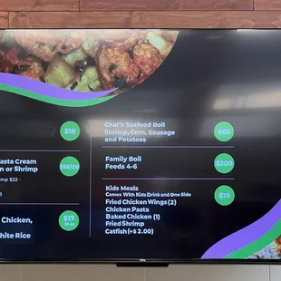 a menu on a flat screen tv