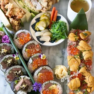 Love all these 3 rolls; Negi Toro (Toro &amp; caviar), Chirashi Futomaki (thick/fat roll), and Toro Uni Ikura Don