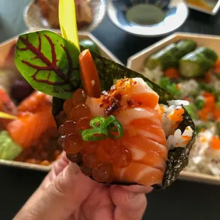 You can make your own Temaki sushi (hand roll) with Omakase!