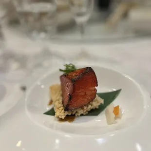 Barbecue Chilean Seabass with fried crispy rice cake