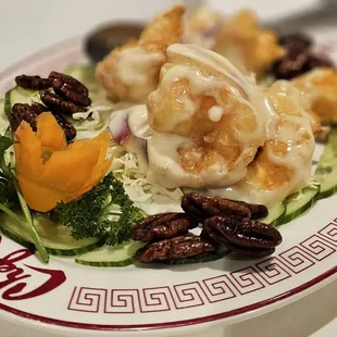 Candied Pecans with Jumbo Prawns