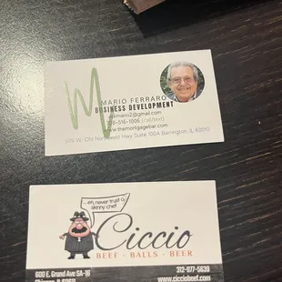 Business cards in case ya need a phone number to order out!