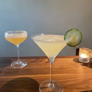 two cocktails on a table