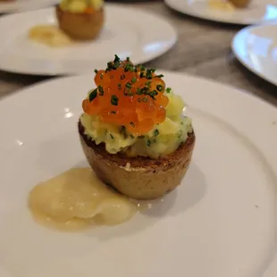 Salted baked potatoe, Trout Roe n vinegar creme