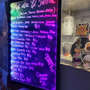 a neon menu