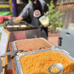 Spanish rice and refried beans