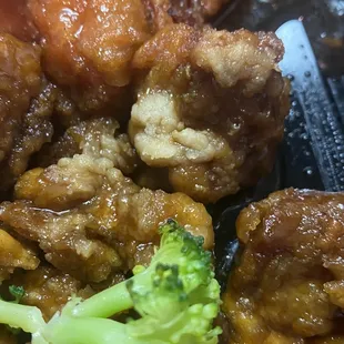 A few spots of undercooked breading.