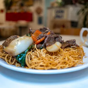 beef crispy Hong Kong style noodles $11