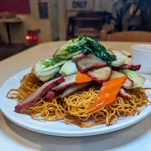 BBQ pork Hong Kong style crispy noodles $11