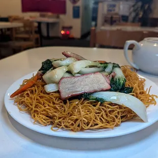 BBQ pork Hong Kong style crispy noodles $11