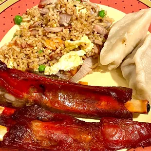 Spear BBQ Spare Ribs with Dumplings  and Pork Fried Rice.