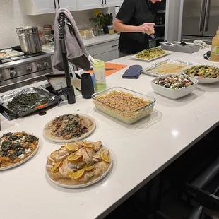 Orange chicken, lobster Mac, sweet potato gnocchi, citrus salad