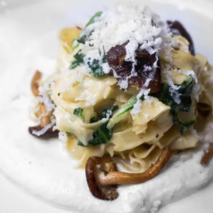 "Linguine al Limoncello" wild mushroom, swiss chard, pecorino, toasted walnut, whipped ricotta