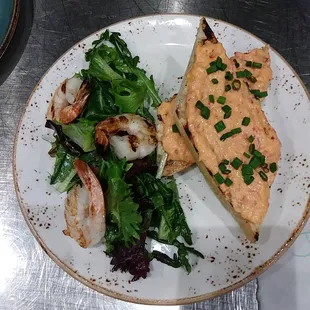Shrimp 2 ways. Mousse and grilled on a salad