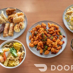 a variety of asian food on a table