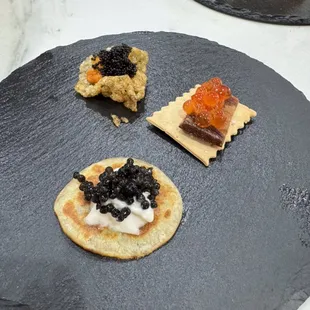 Caviar tasting trio, 1 of 15 courses of our new American chefs table tasting menu